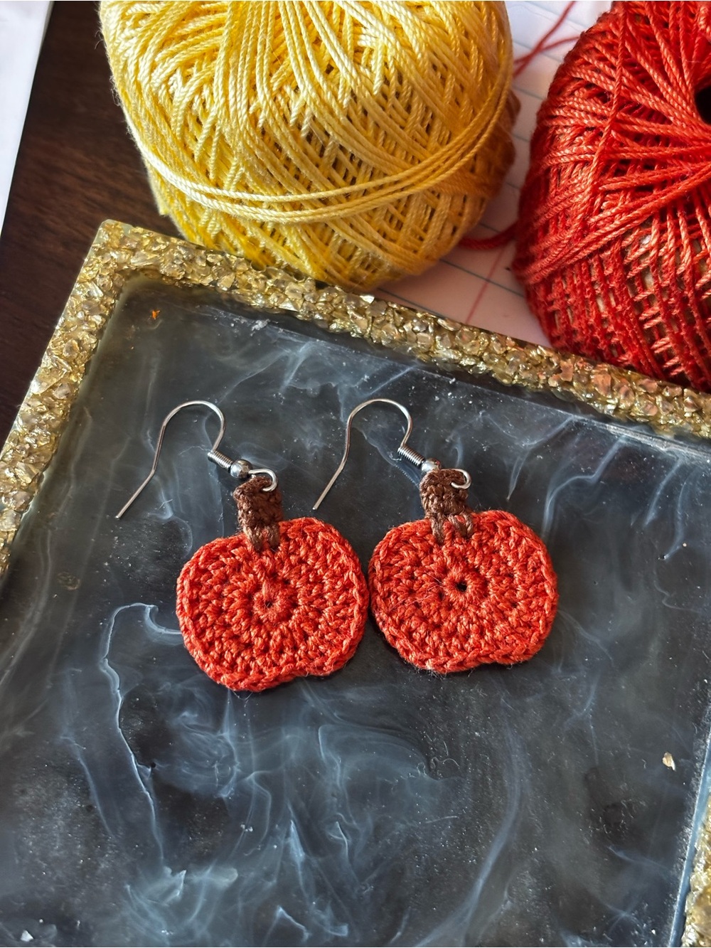 Handcrafted Orange Crochet Pumpkin Drop Earrings - Women Jewelry